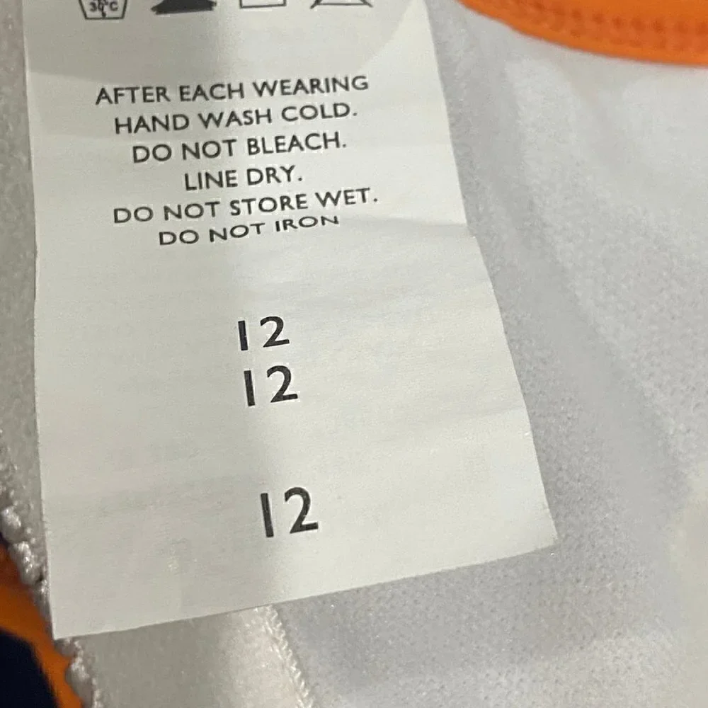 Nike Women Swimsuit Navy Orange Thin Straps Removable Pads Back Hook Stretch 12